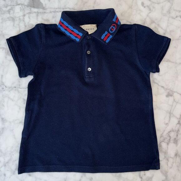 Gucci Blue Polo Shirt with Striped Logo Collar 24M - Picture 4 of 6